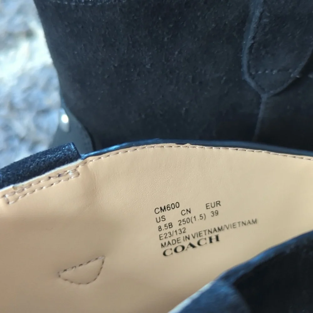 COACH Pauline Leather Suede Bootie Black 8.5 B Womens Studded Western Ankle Boot - Picture 5 of 8